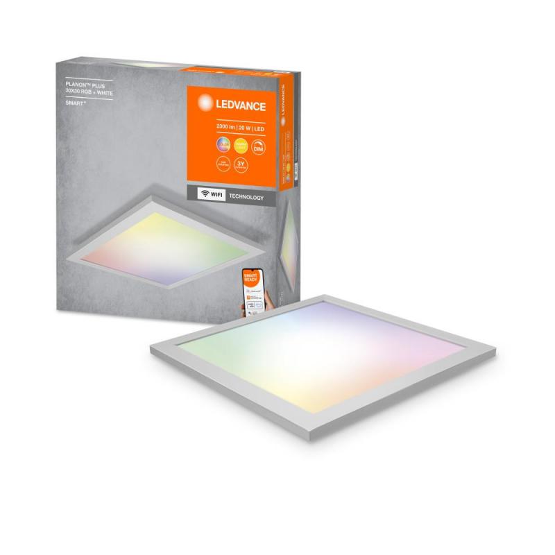 Flaches LEDVANCE SMART+ WiFi Planon Plus Multicolor RGBW LED Panel Aluminium 30x30cm